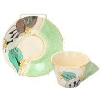 Clarice Cliff Green Cowslip cup and saucer, saucer diameter 14.5cm Good condition, no chips cracks