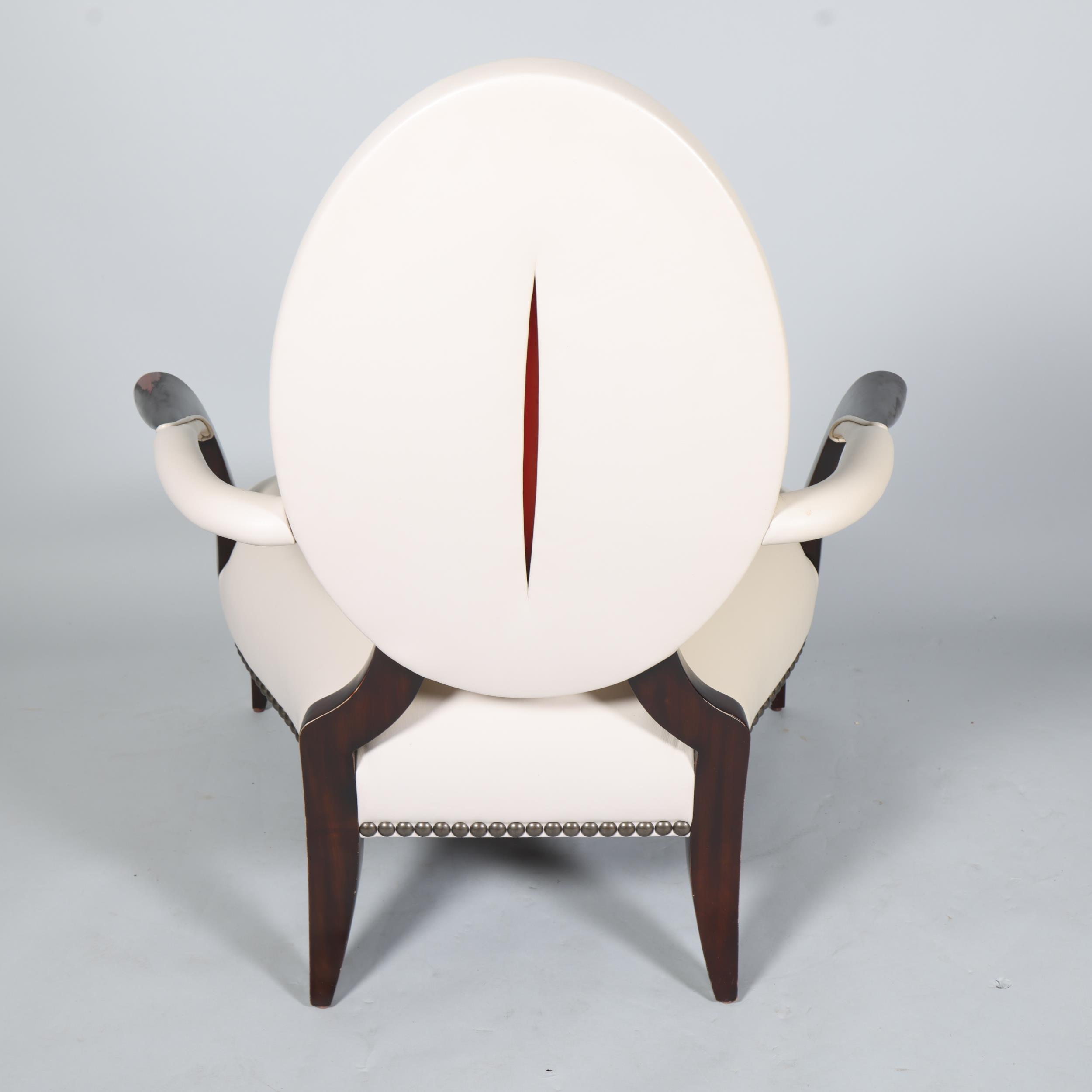 A Christopher Guy salon chair, white studded leather upholstery with back slit to reveal red - Image 4 of 5