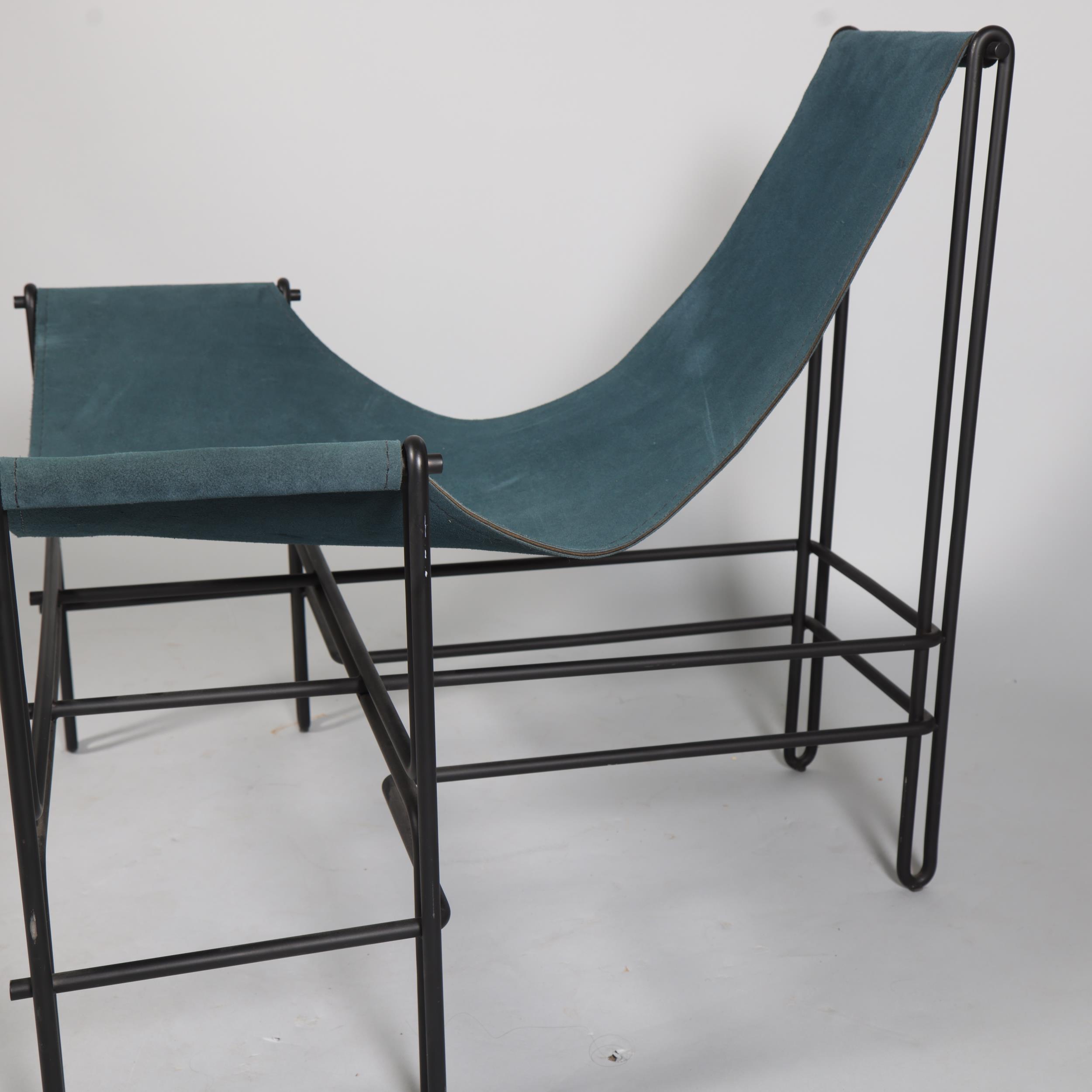 SAMUEL LAMAS, a Brazilian Bia lounge chair, the suede leather seat slung on a stylish paperclip - Image 2 of 4