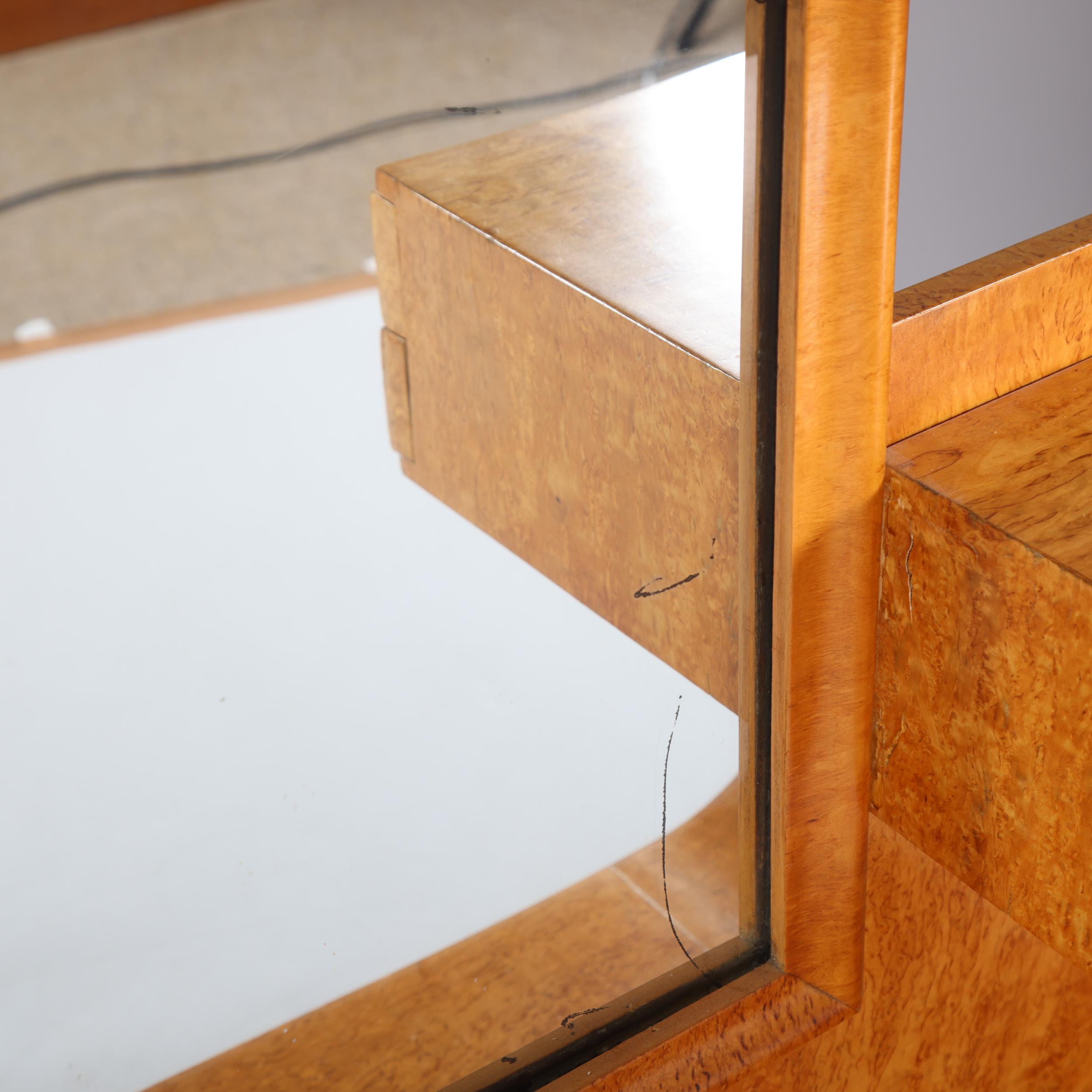Art Deco birdseye maple cheval mirror/dressing stand, with 2 small fitted drawers, width 109cm, - Image 4 of 6