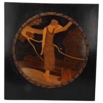 Rowley Gallery, Art Deco marquetry picture, summer, original label verso, 48cm x 48cm Good