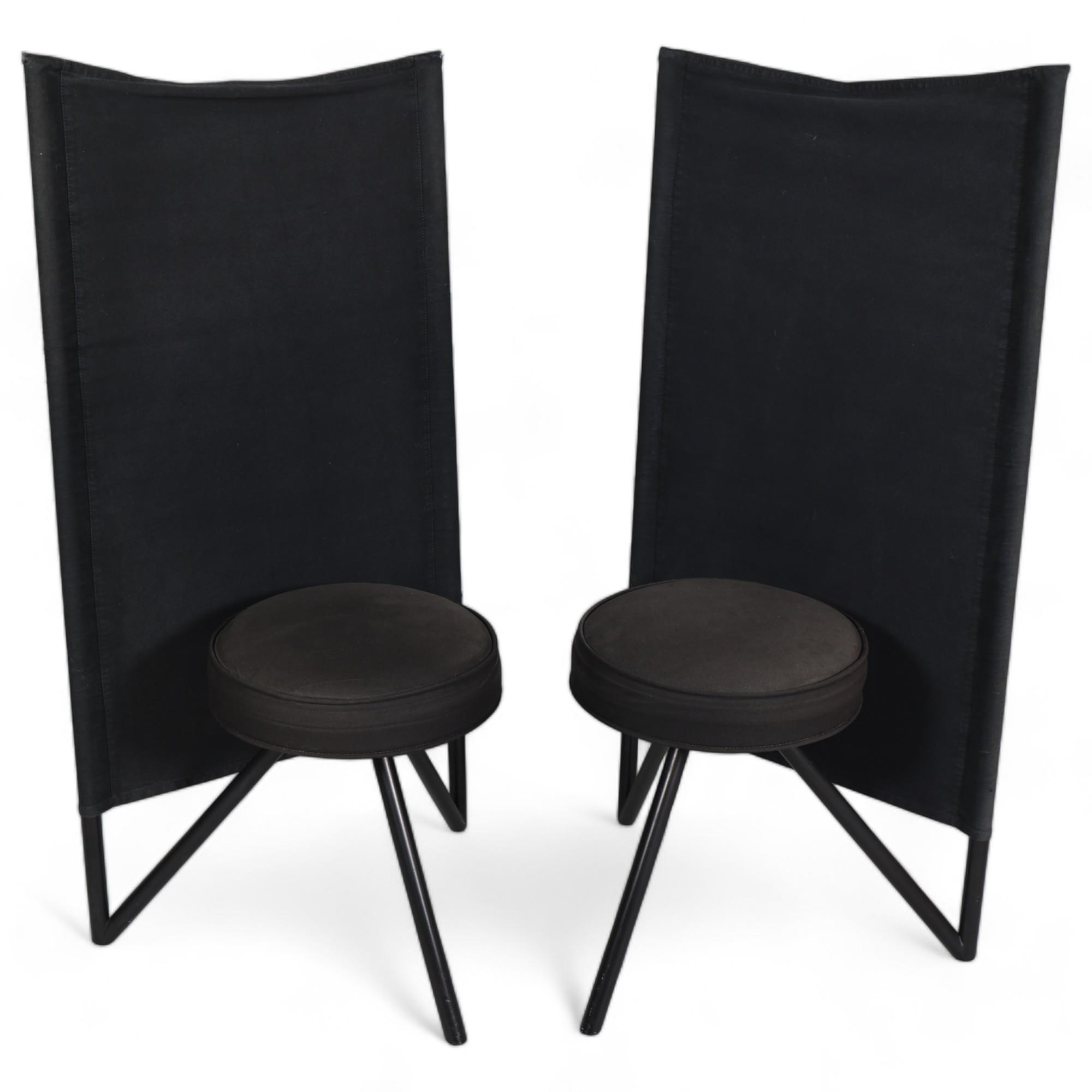 PHILIPPE STARCK for Disform, a pair of 1980s' Miss Wirt chairs, black cotton upholstery on black