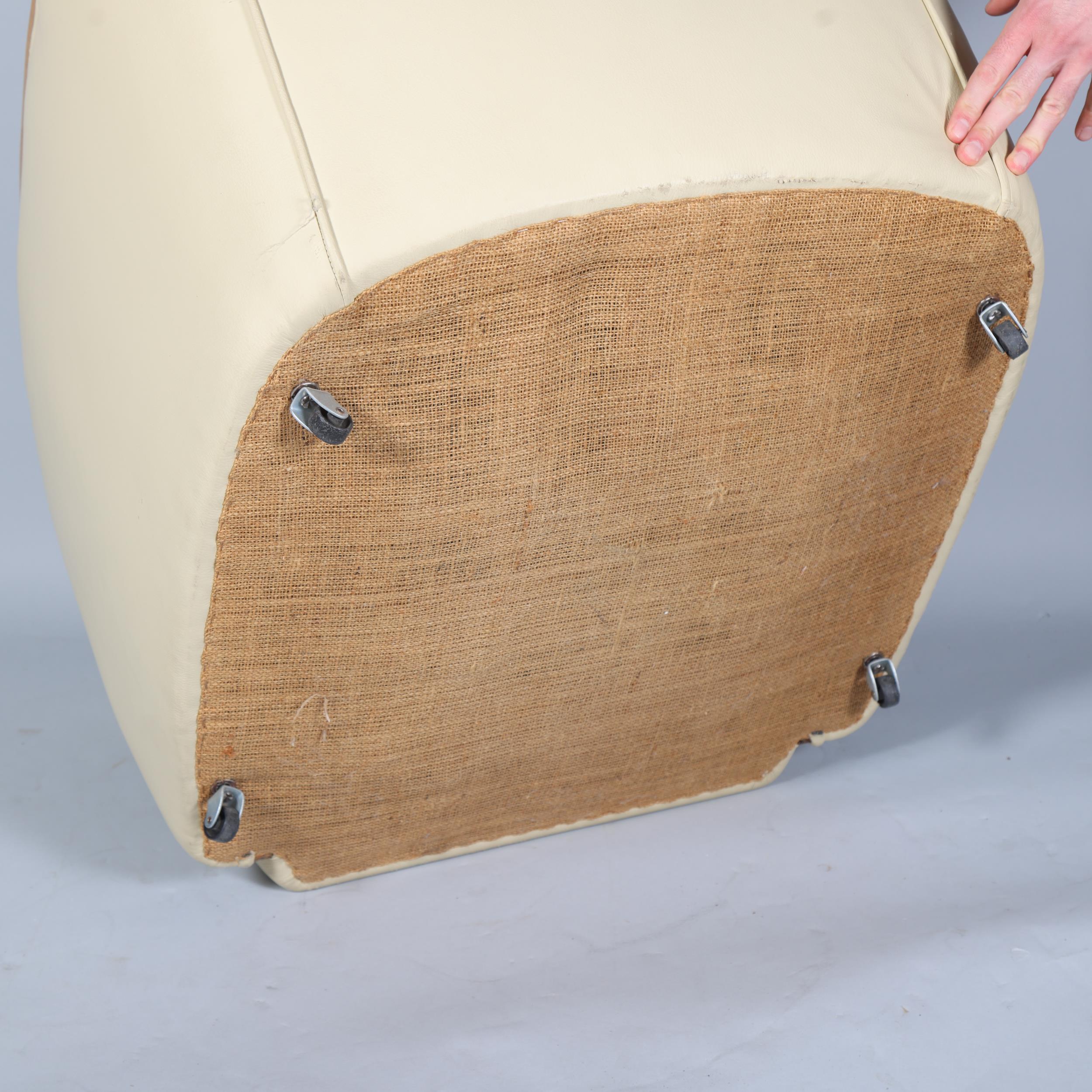 Art Deco cream leather upholstered armchair, with walnut show-wood surround, overall width 68cm - Image 3 of 4