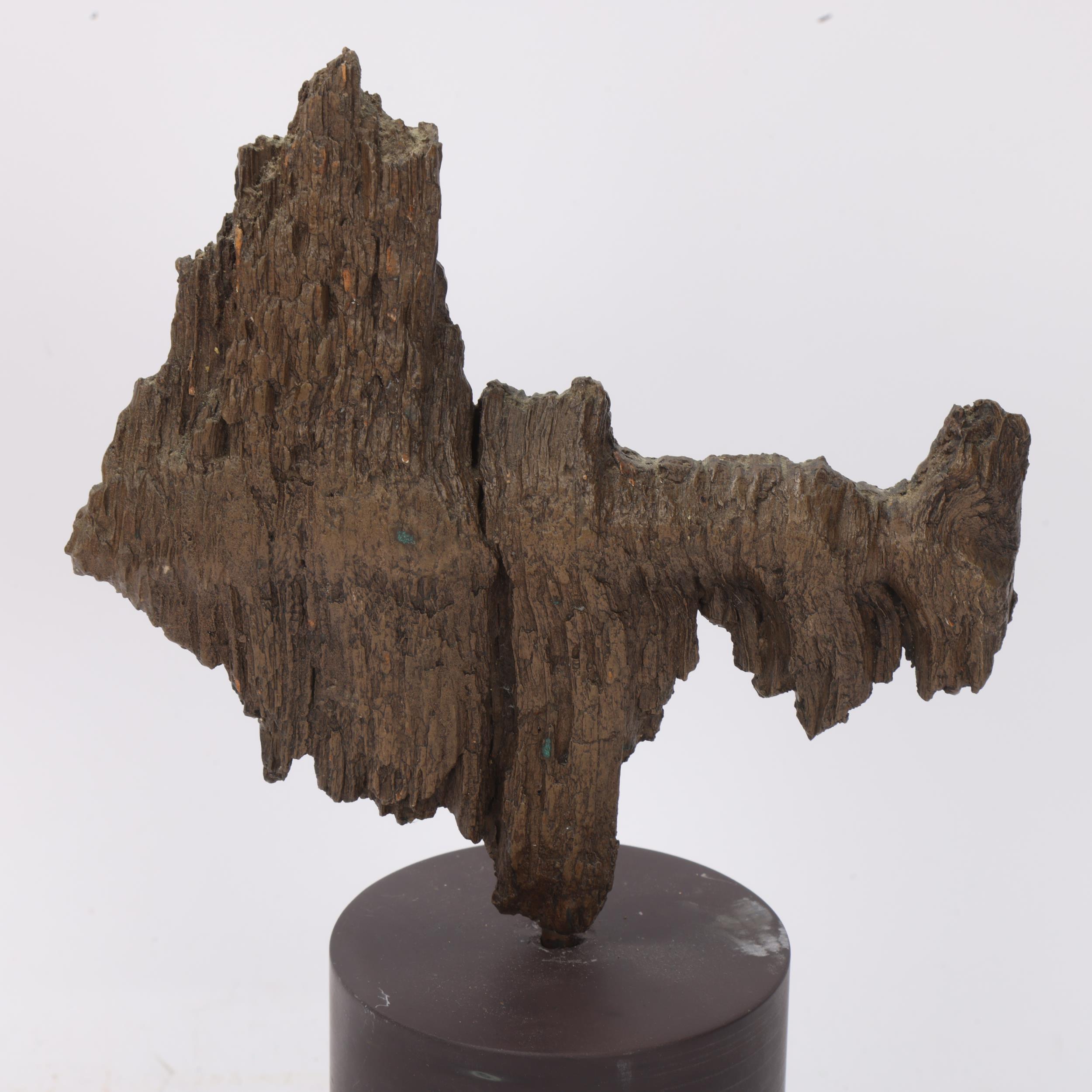 MAUREEN LANGLEY (b.1931), a textured bronzed metal sculpture of organic form on turned - Image 2 of 3