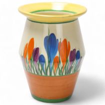 Clarice Cliff Bizarre Crocus pattern vase, height 20cm Good condition, no chips cracks or