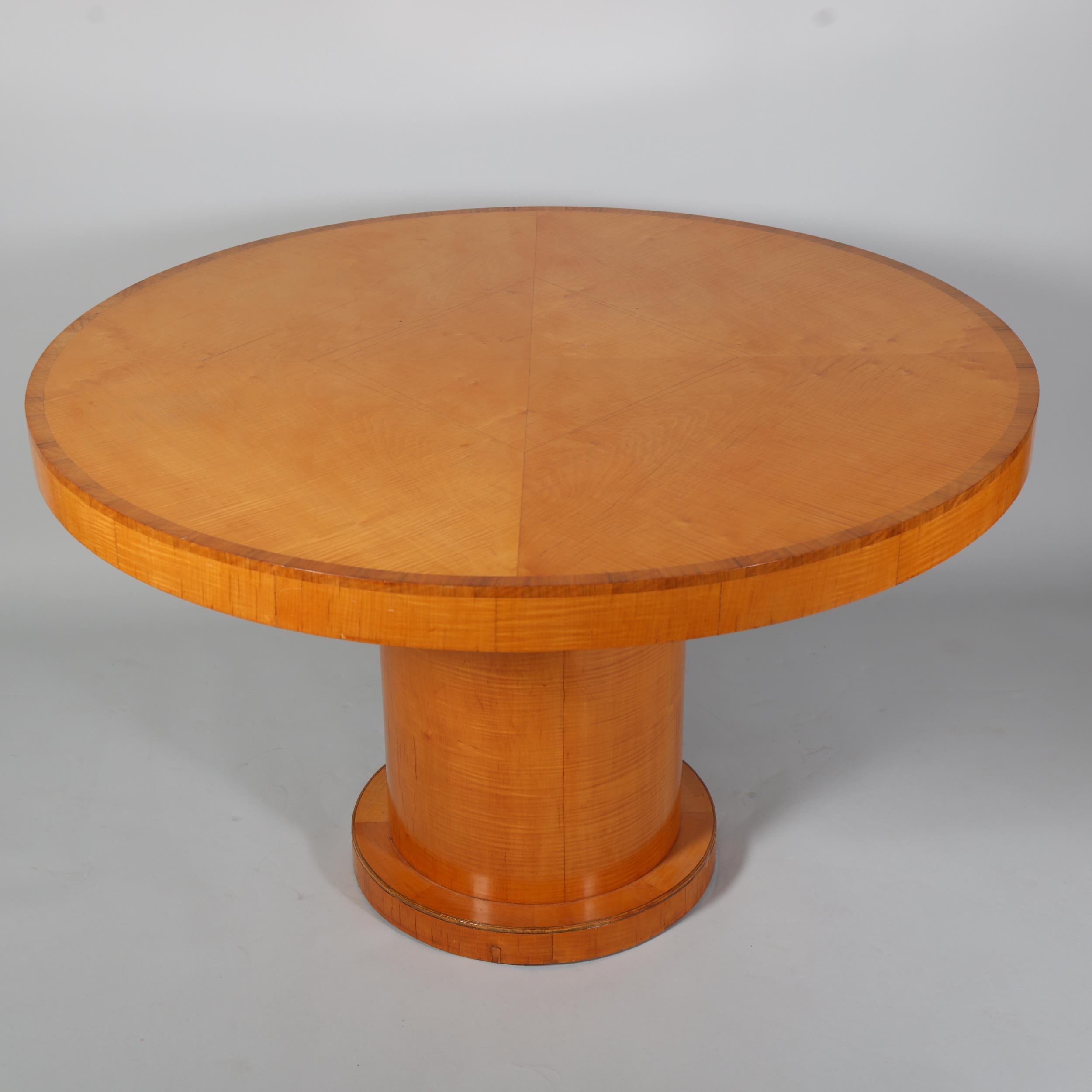 Art Deco satinwood and walnut dining suite, comprising circular table on drum-shaped base, - Image 2 of 10