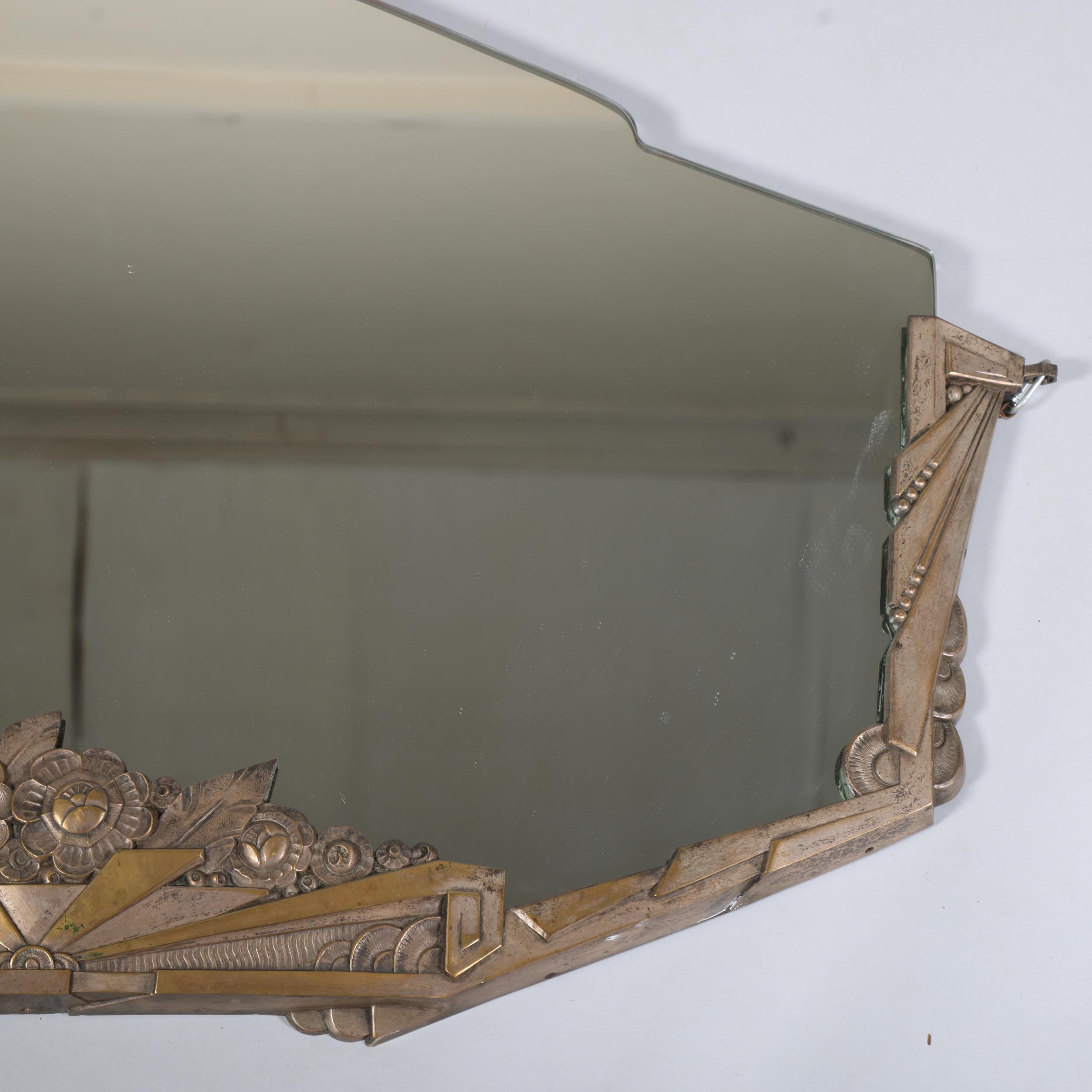 Art Deco silver patinated bronze framed wall mirror, width 91cm, height 53cm - Image 4 of 4