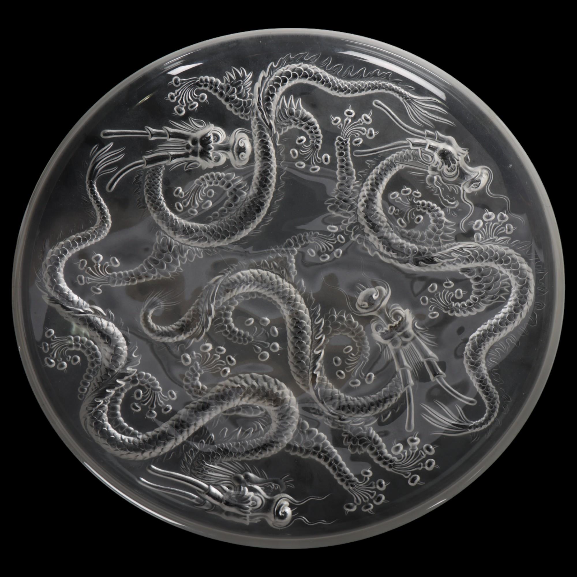 JOSEPH INGWALD for Barolac, Czech, a large “Dragon” plate manufactured in frosted pressed glass,