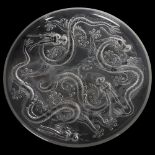 JOSEPH INGWALD for Barolac, Czech, a large “Dragon” plate manufactured in frosted pressed glass,