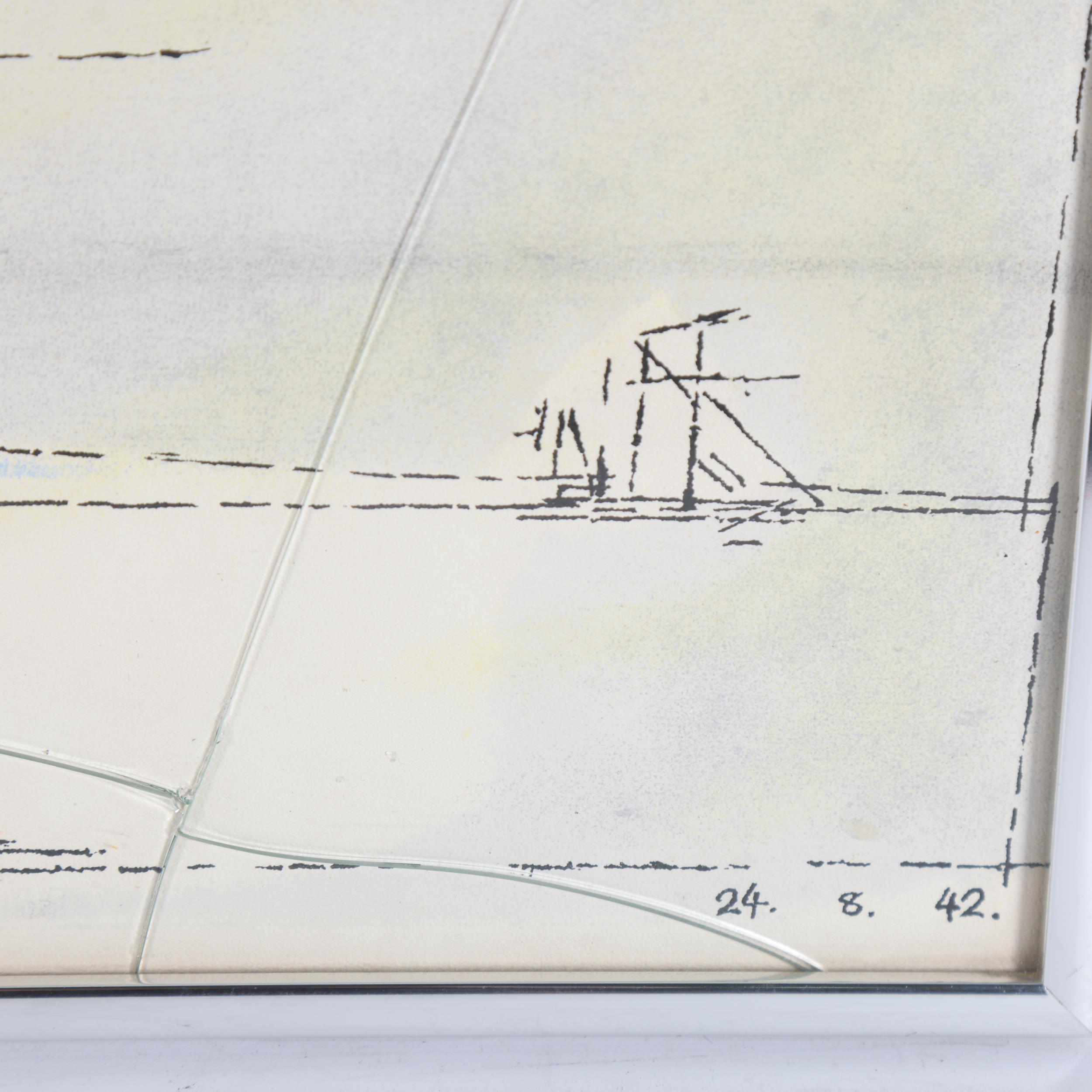 After LYONEL FEININGER, a print of boats in estuary on textured paper, dated 24.8.42, 54 x 34cm, - Image 2 of 3