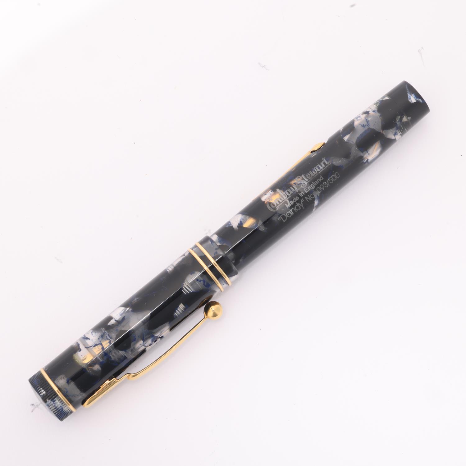 A limited edition Conway Stewart "Dandy" lever fill fountain pen, black and clear marble resin body, - Image 3 of 4