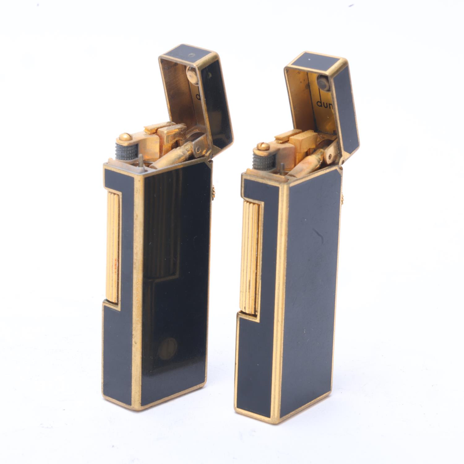 2 vintage Dunhill Rollagas lighters, gold plated and black lacquer bodies, makers marks to base, - Image 2 of 4