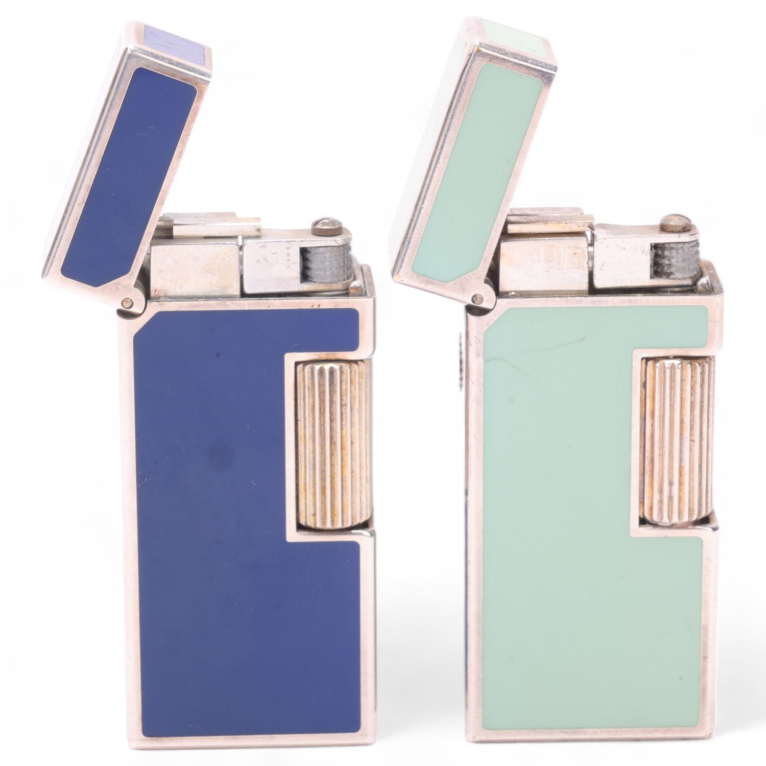 2 vintage Dunhill Rollagas lighters, with blue and aqua lacquer bodies, makers marks to base, No