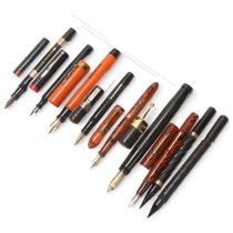 9 early 20th century fountain pens, including 2 styrographic pens -A&NCS"The Giant Imperator"and