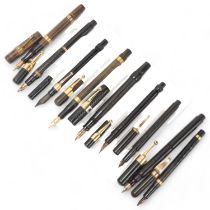 9 late 19th early 20th century fountain pens, models by Manos, Neptune, De La Rue, Wyvern, Thomas's,
