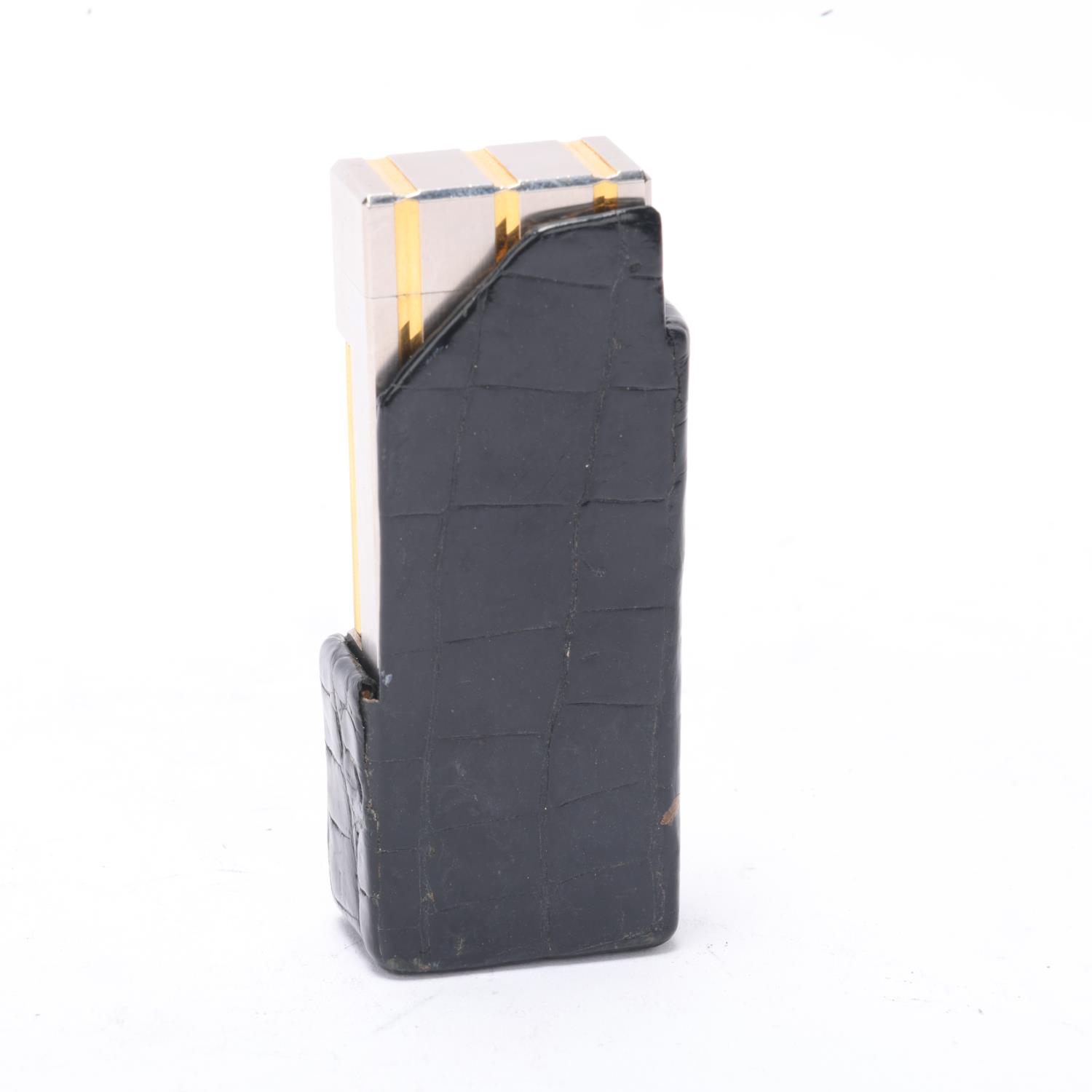 A vintage Dunhill Rollagas silver and gold plated lighter, in Dunhill leather slip-case, makers - Image 2 of 4