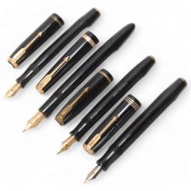 4 vintage fountain pens, Parker Duofold Maxima, Plexor Bermond and 2 Parker Vacumatic Good