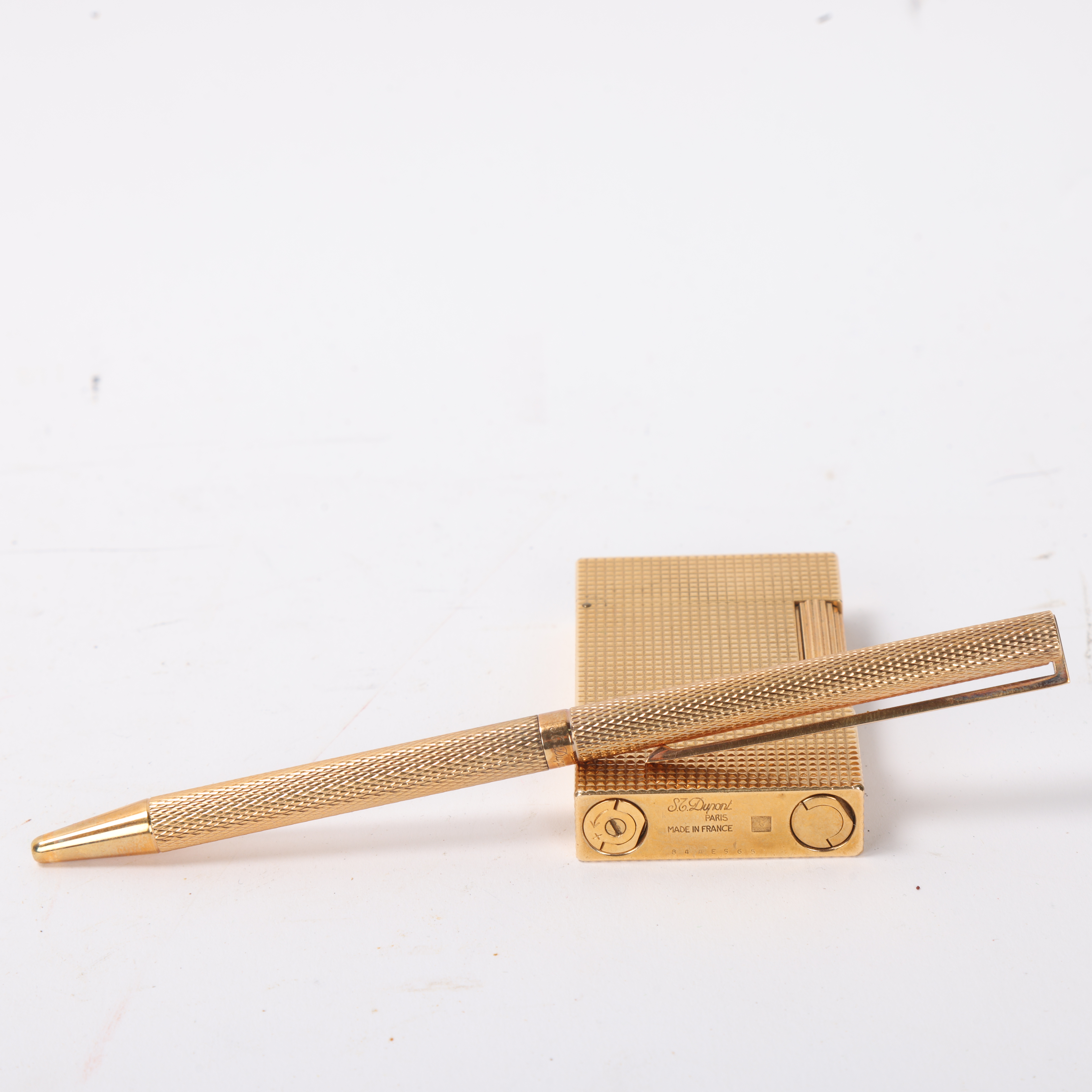 SJ Dupont, a 1980s' gold plated lighter and Ballpoint pen, with original fitted boxes - Image 2 of 3