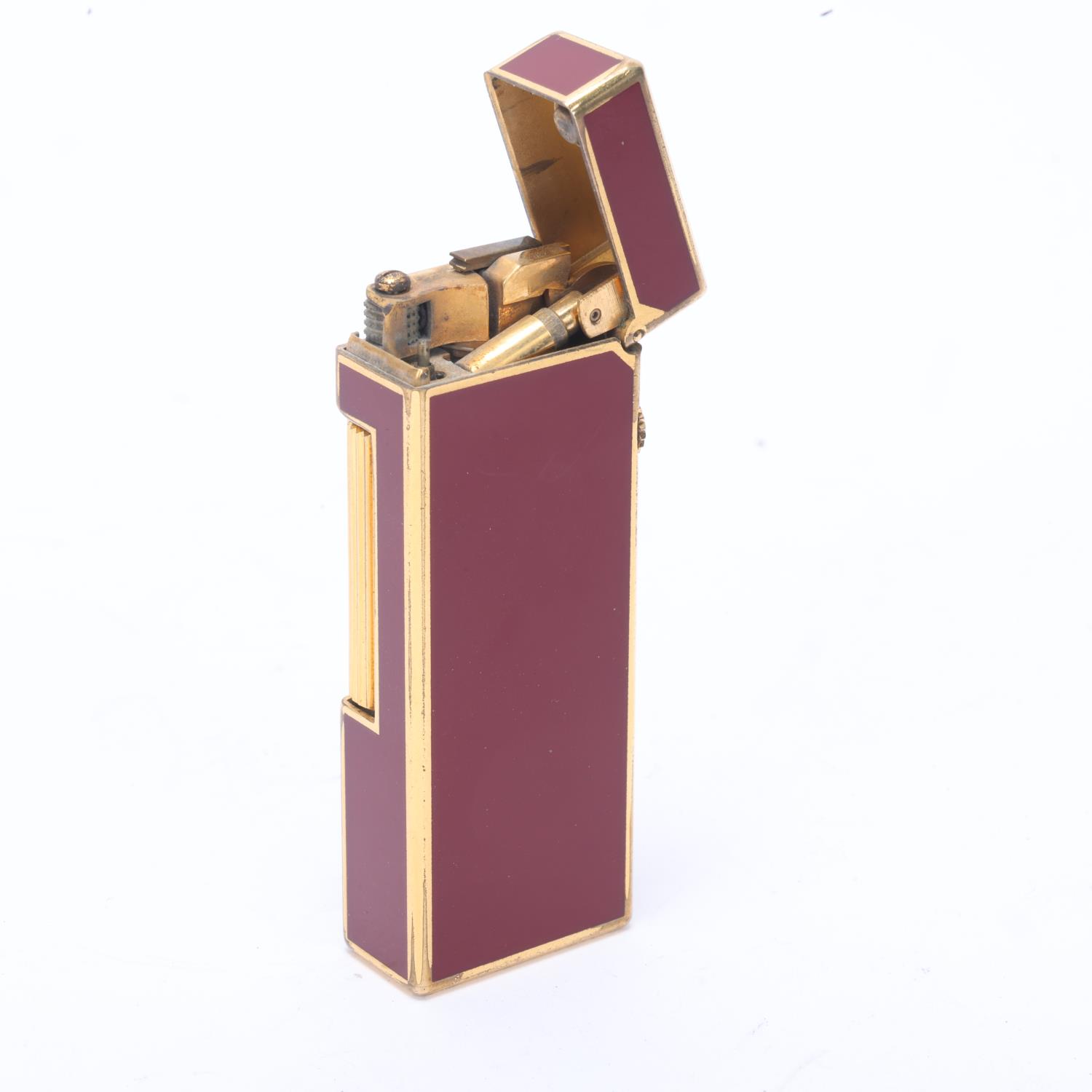 A vintage Dunhill Rollagas lighter, with gold plated and red lacquer body, makers marks to base, - Bild 2 aus 4