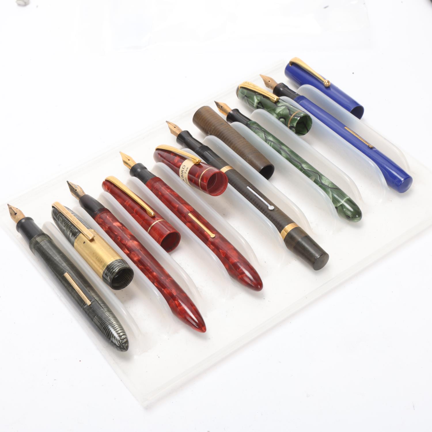 6 vintage fountain pens, 4x Mabie, Todd & Co. - Blackbird, 1 Boots and a Unica, all with 14ct gold - Image 4 of 4