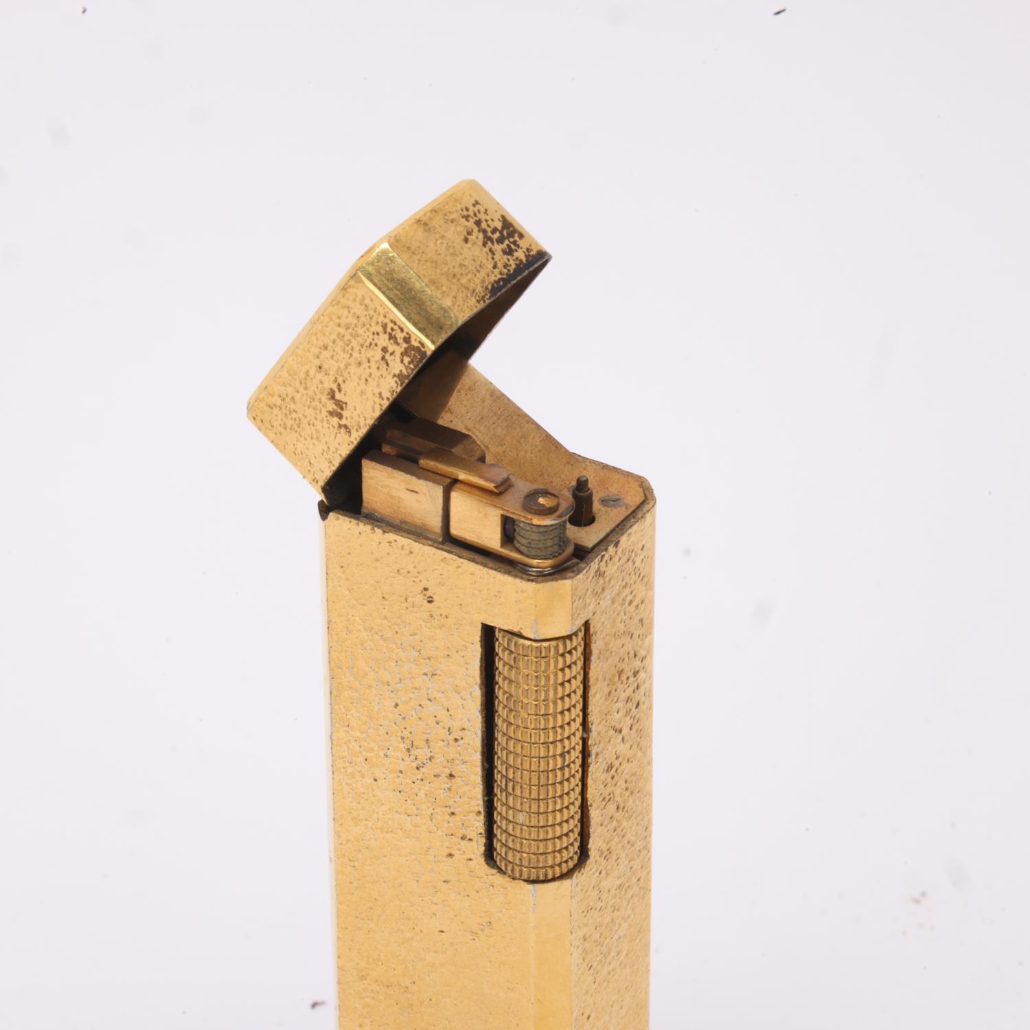 A vintage Dunhill Tallboy table lighter, gold plated with Dunhill, Made in England to base, height - Image 2 of 4