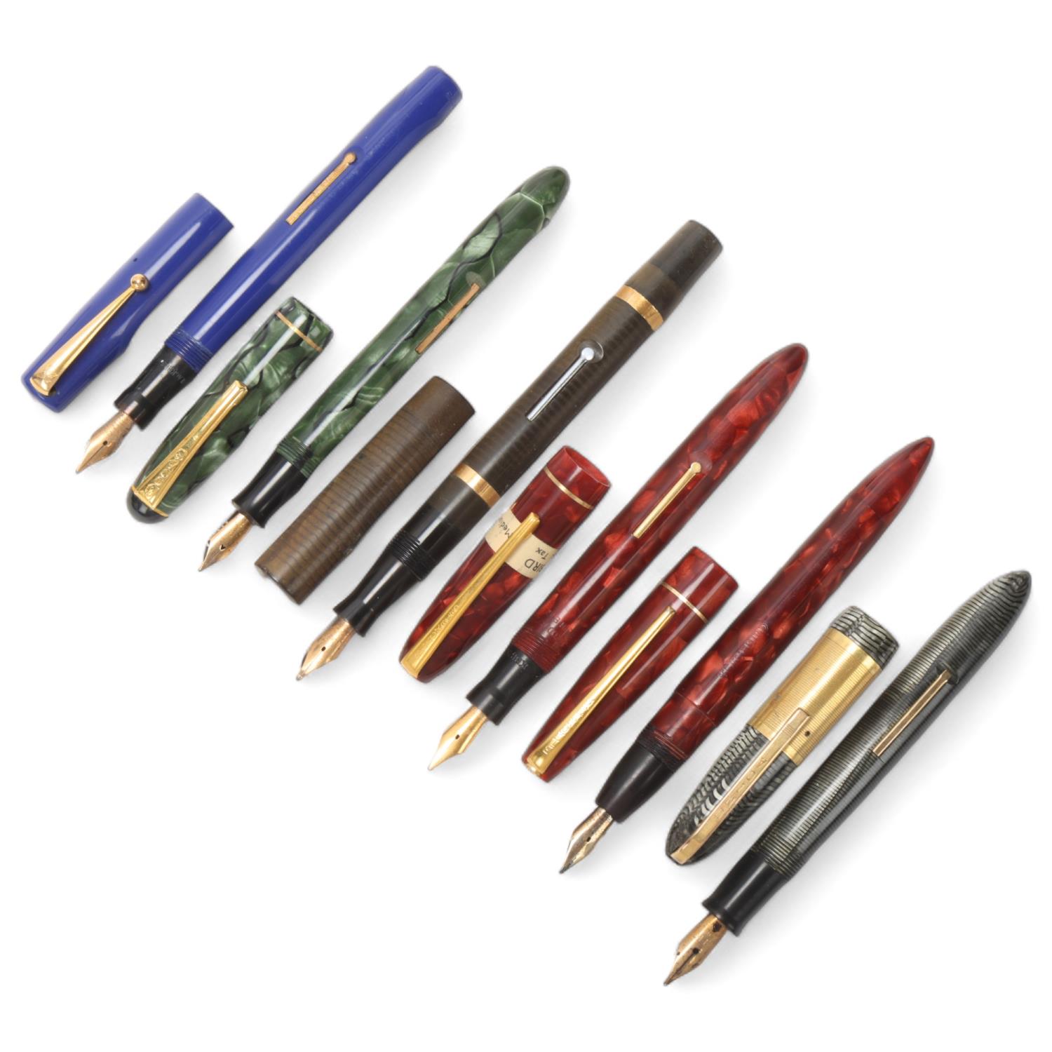 6 vintage fountain pens, 4x Mabie, Todd & Co. - Blackbird, 1 Boots and a Unica, all with 14ct gold