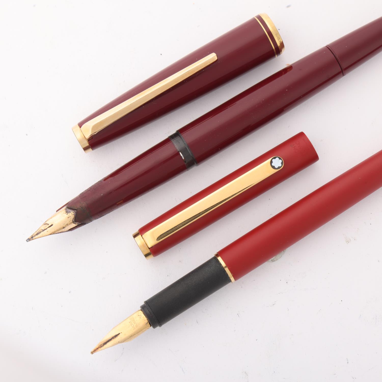 A 1970s' Montblanc 221 piston fill fountain pen, with burgundy resin body and gilt metal trim, 14ct - Image 2 of 4