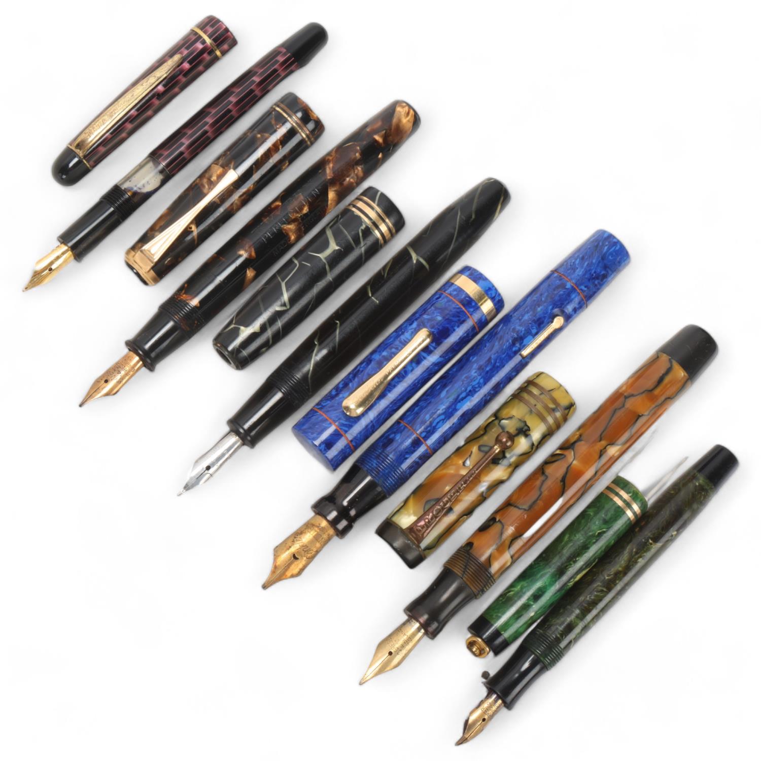 6 vintage fountain pens, including Conway Stewart 58, Parker Duofold, Progress, Wyvern Perfect No