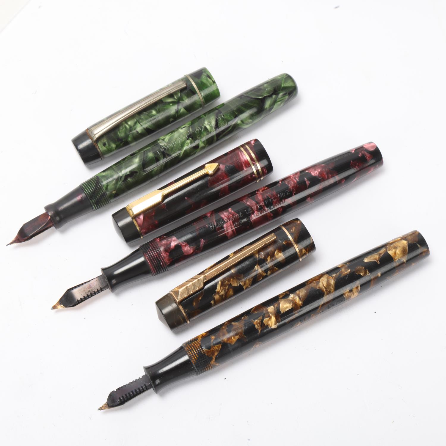 3 vintage marbled body fountain pens, Stephens No27, Dickinson "The Croxley" and a Unique Junior All - Image 3 of 4