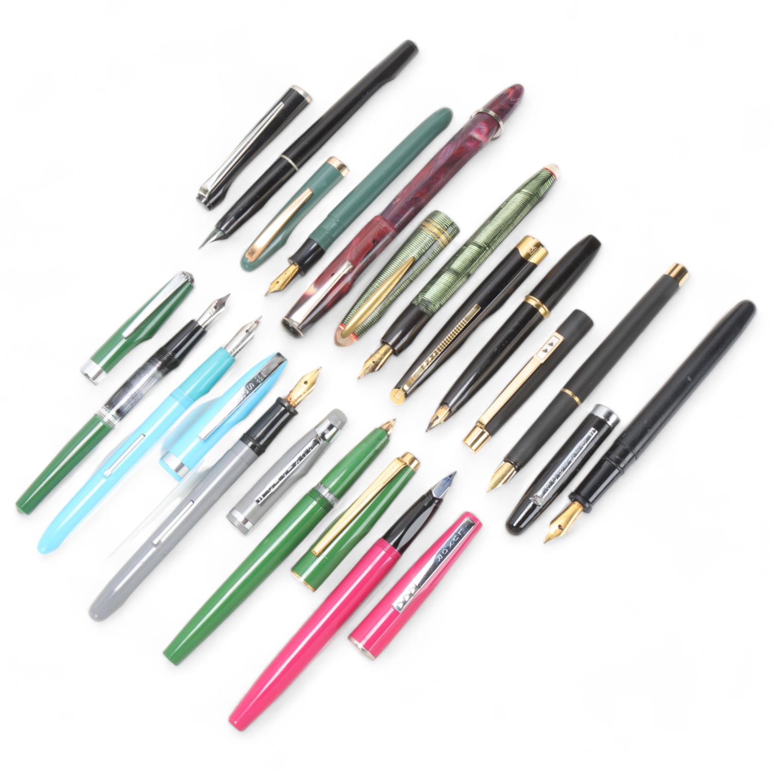 12 mid to late 20th century fountain pens, 3 x Scripto, 3 x Papermate, 3 x Centropen, 2 x Tallon,