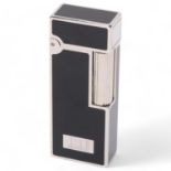 **WITHDRAWN** A vintage Dunhill silver plated Rollagas lighter, with black lacquer detail