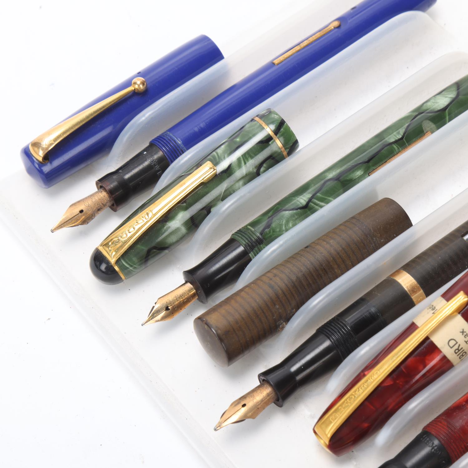 6 vintage fountain pens, 4x Mabie, Todd & Co. - Blackbird, 1 Boots and a Unica, all with 14ct gold - Image 3 of 4
