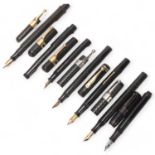 8 early 20th century fountain pens, including The Moore retractable, W.Hinds Magpie, Reg No