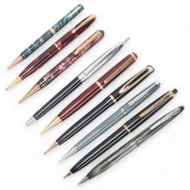 A collection of 9 vintage propelling pencils, including models by Onoto, Conway, Sheaffer,