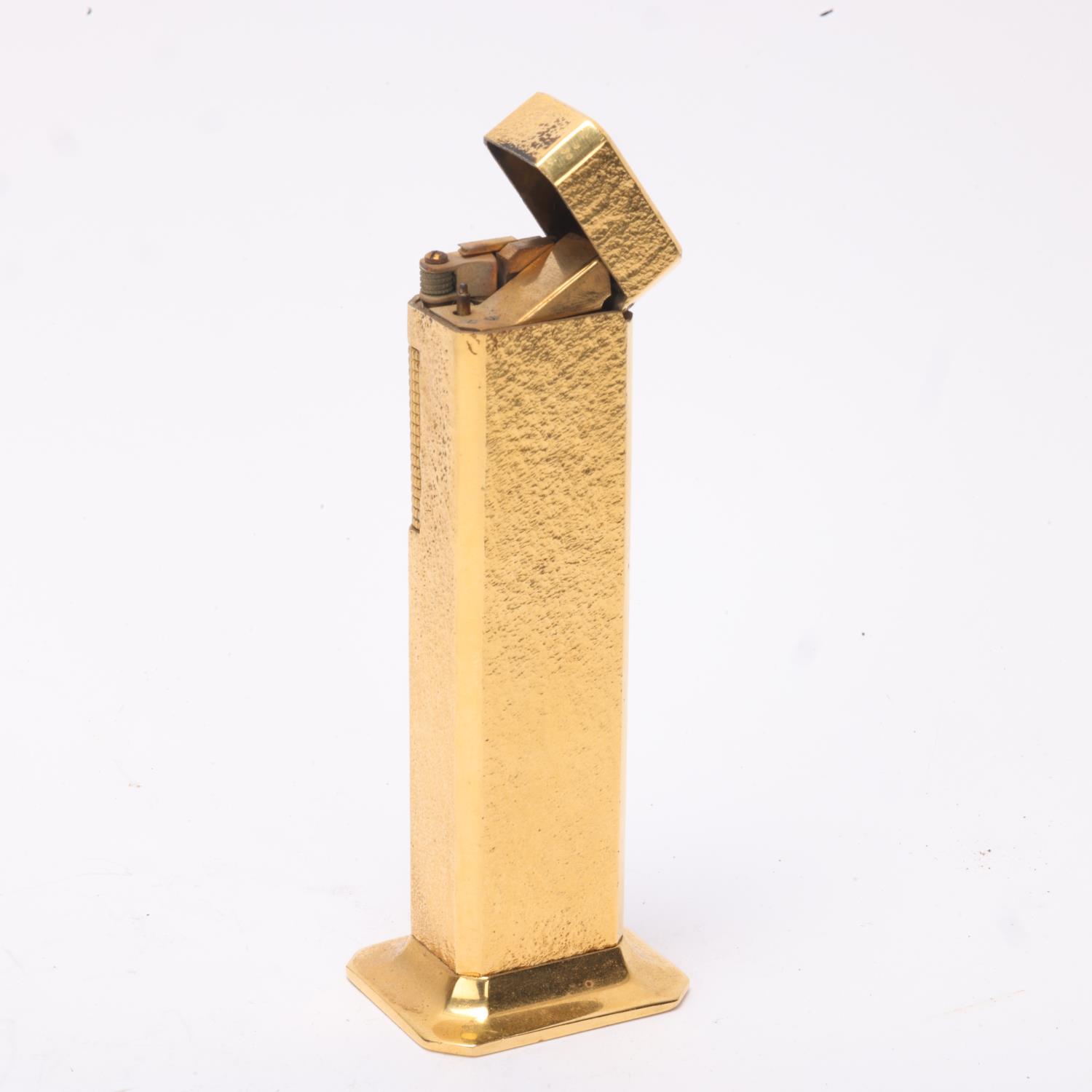 A vintage Dunhill Tallboy table lighter, gold plated with Dunhill, Made in England to base, height - Image 3 of 4