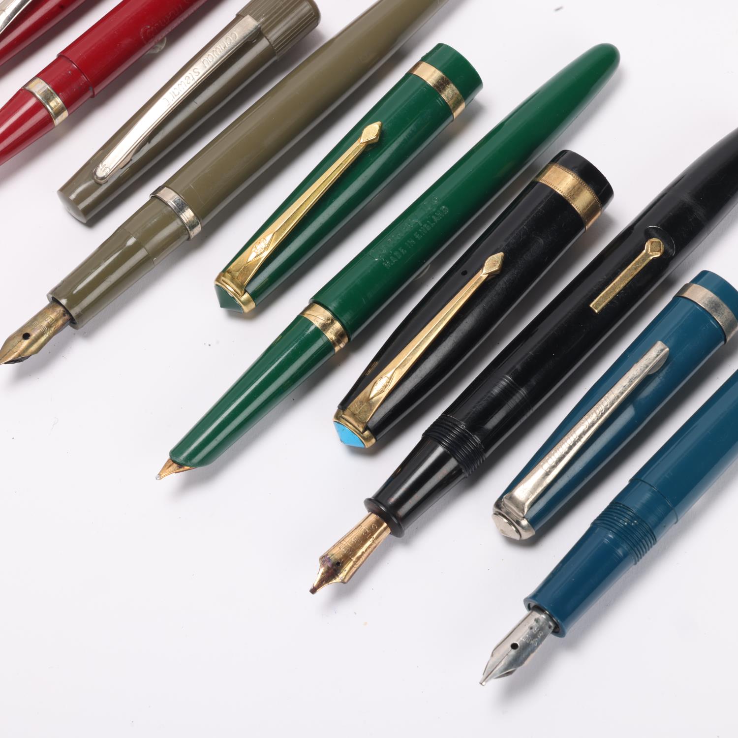 6 vintage Conway Stewart fountain pens, 3 with 14ct gold nibs, includes lever fill "Italic" , " - Image 2 of 4