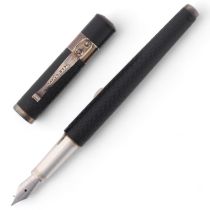 A Yard-O-Led fountain pen, with black engine turned resin body, 18ct M Nib, and 2003 Birmingham