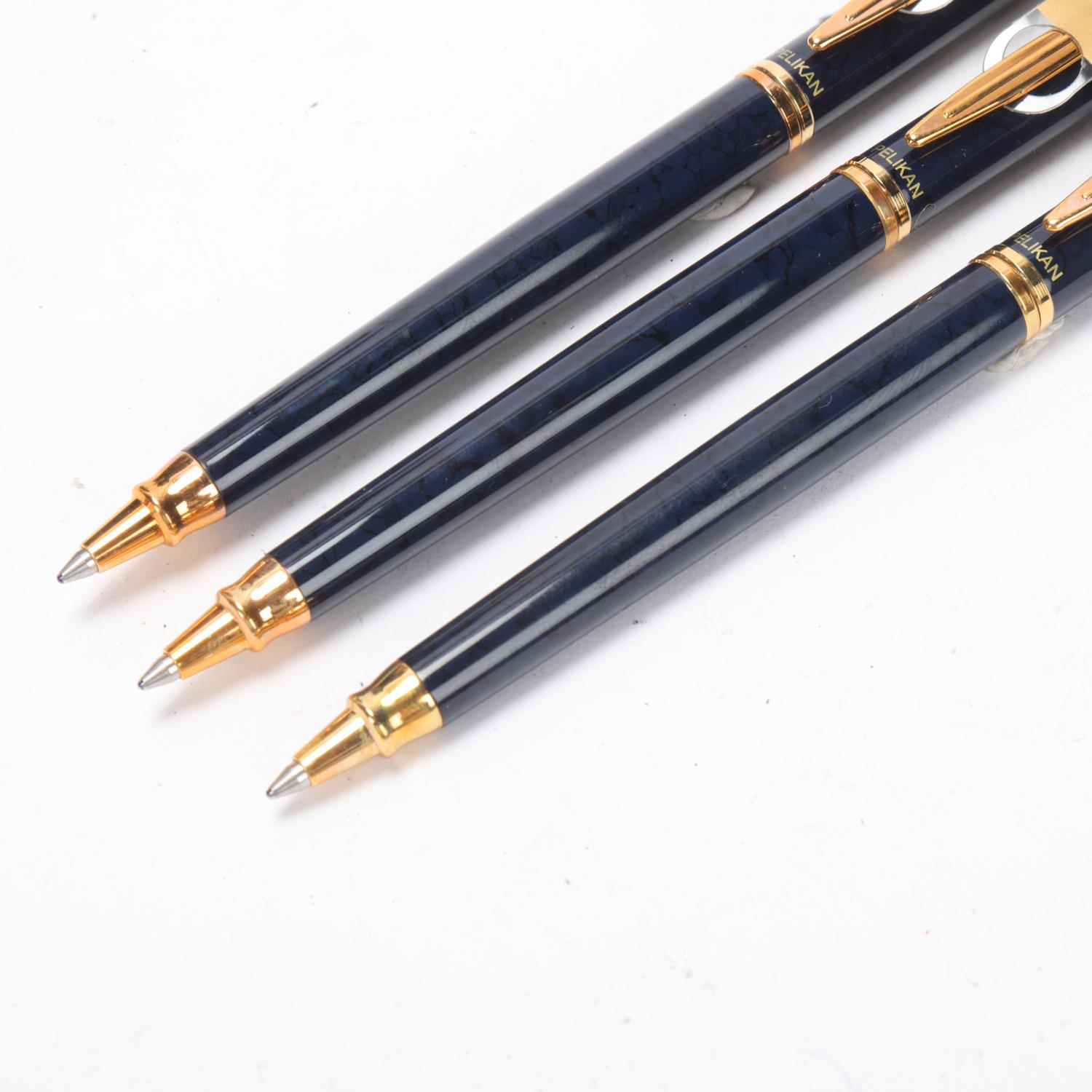 3 Pelikan model K381 ball point pens, with blue body and gilt trim, all boxed with paper and - Image 2 of 4