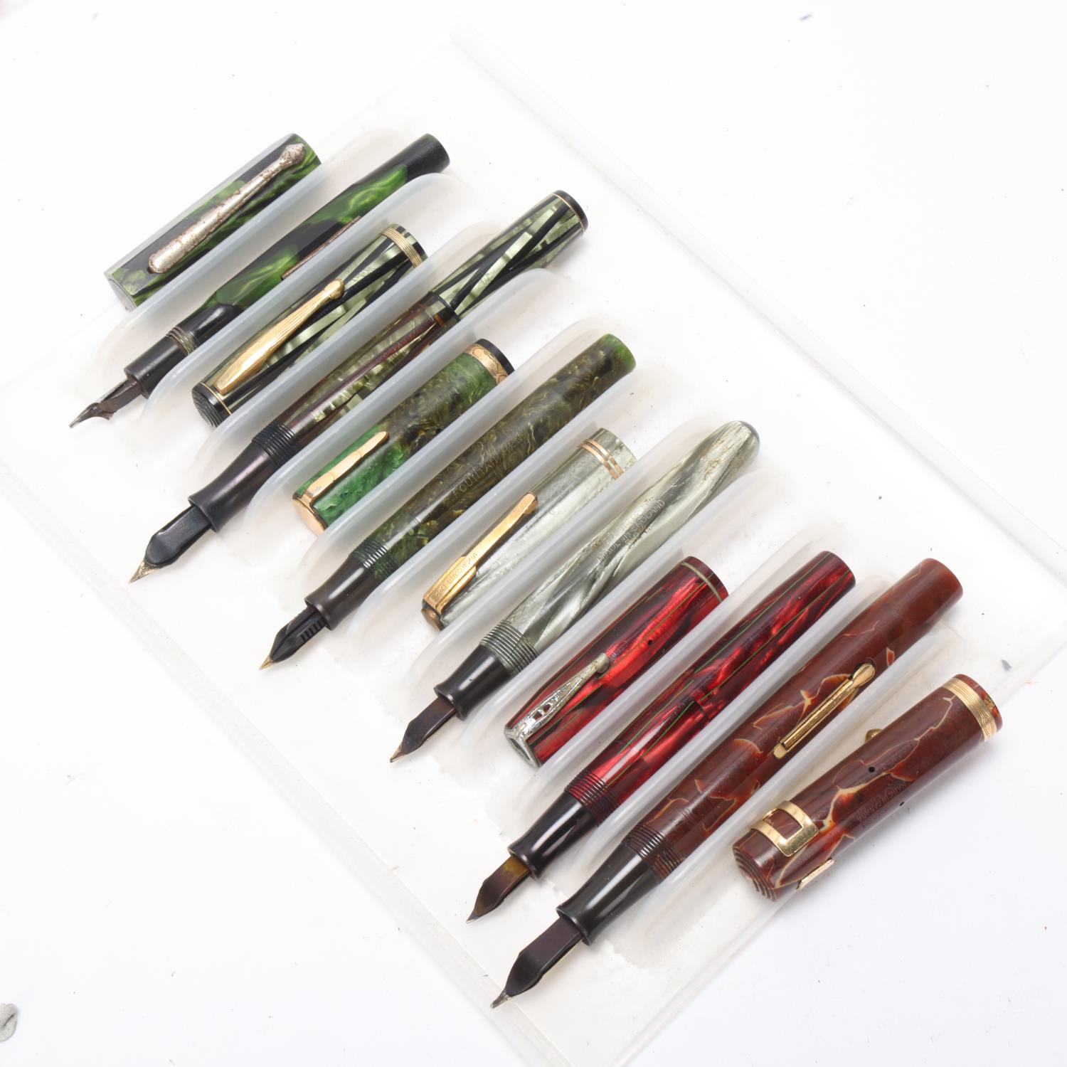 6 vintage Waterman fountain pens with marble resin bodies, all lever fill, 3 with 14ct gold nibs All - Image 4 of 4