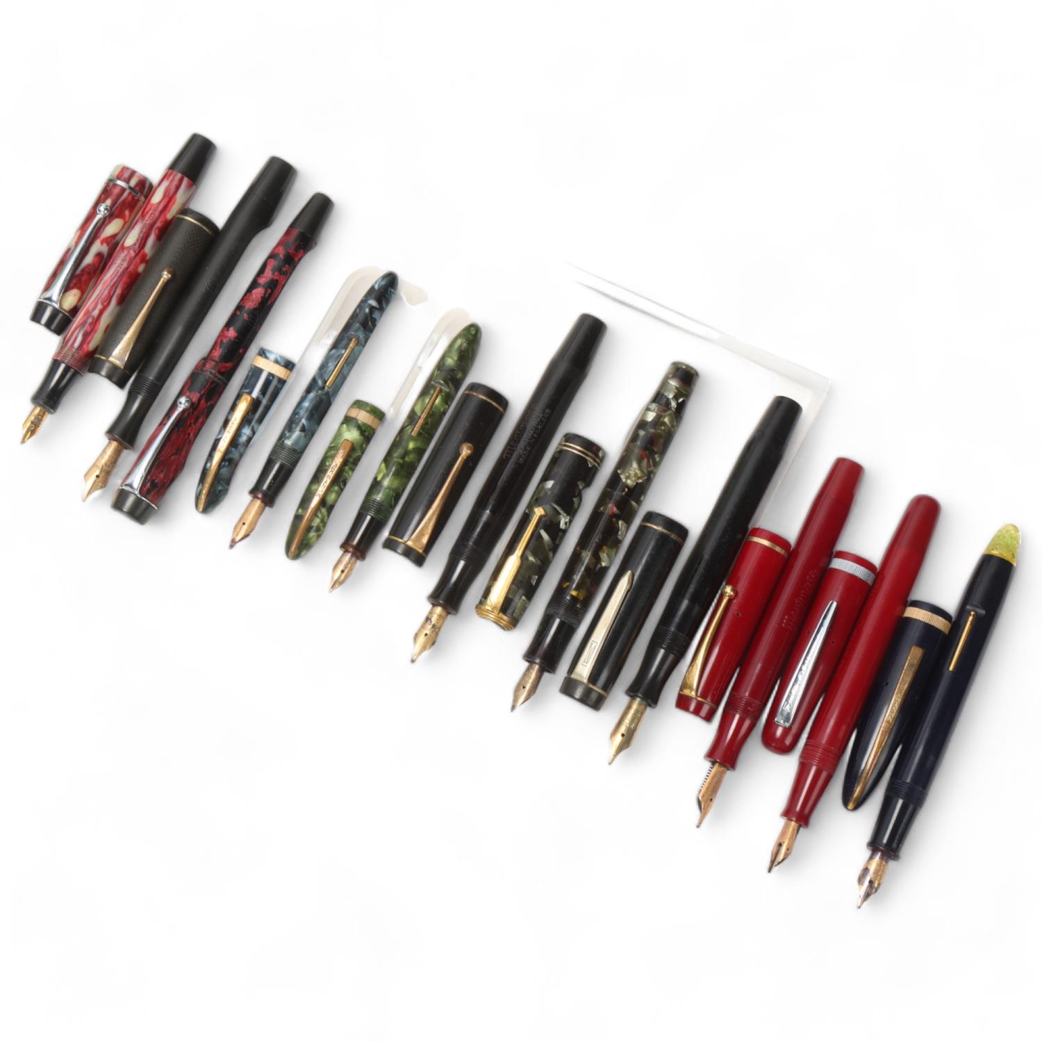 11 vintage Metmore fountain pens, includes models, Ink-Lock, Diploma, Celeste, Auto-Flow, Supreme,