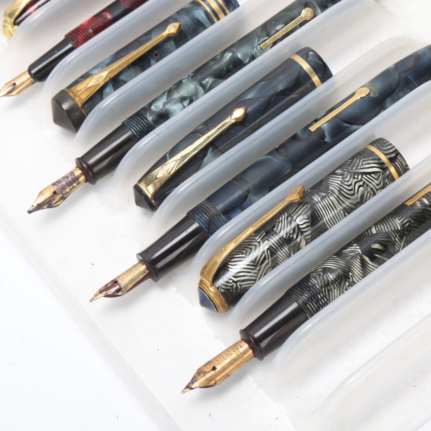 5 Vintage Conway Stewart fountain pens, all lever fill with marble resin bodies and 14ct gold - Image 2 of 4