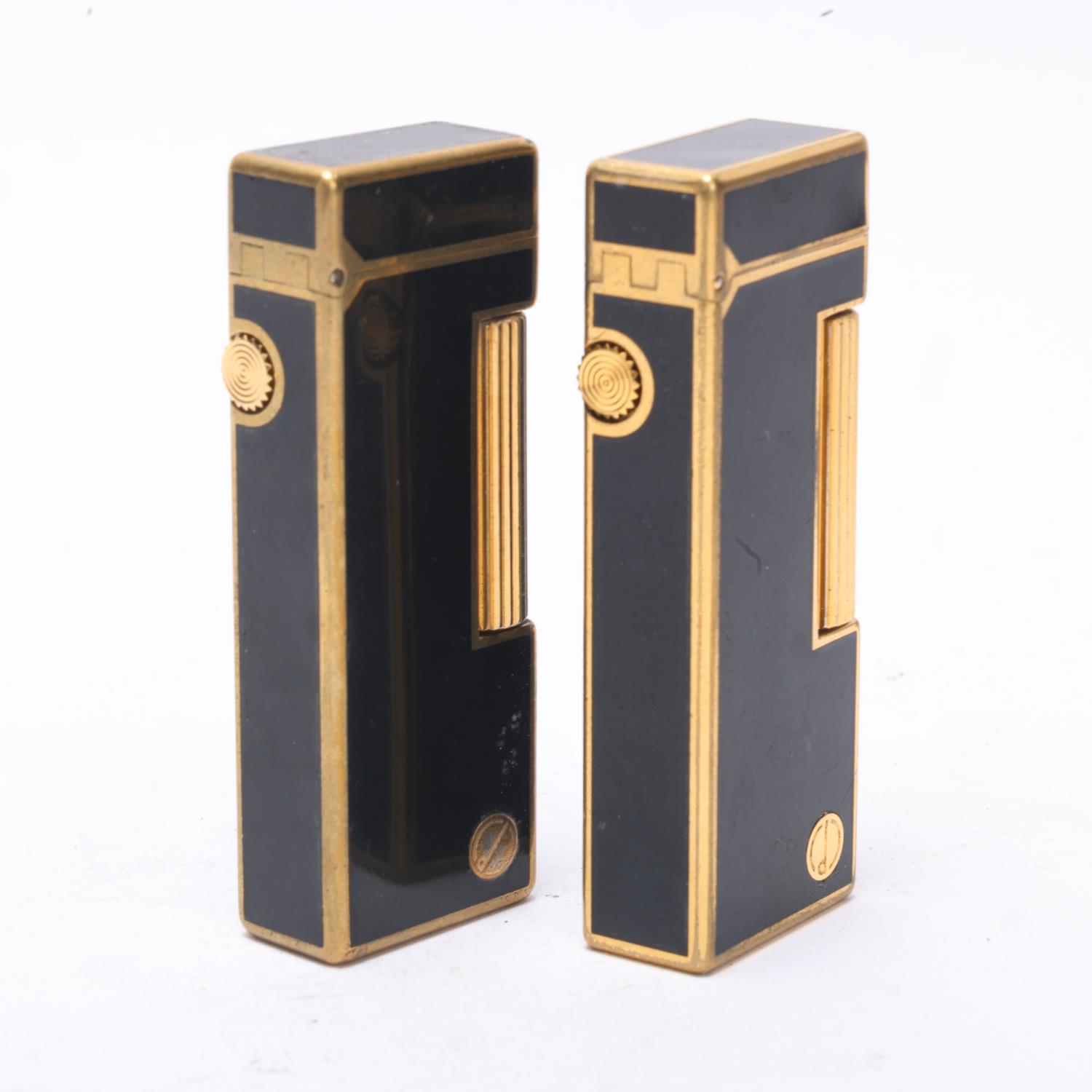 2 vintage Dunhill Rollagas lighters, gold plated and black lacquer bodies, makers marks to base, - Image 4 of 4