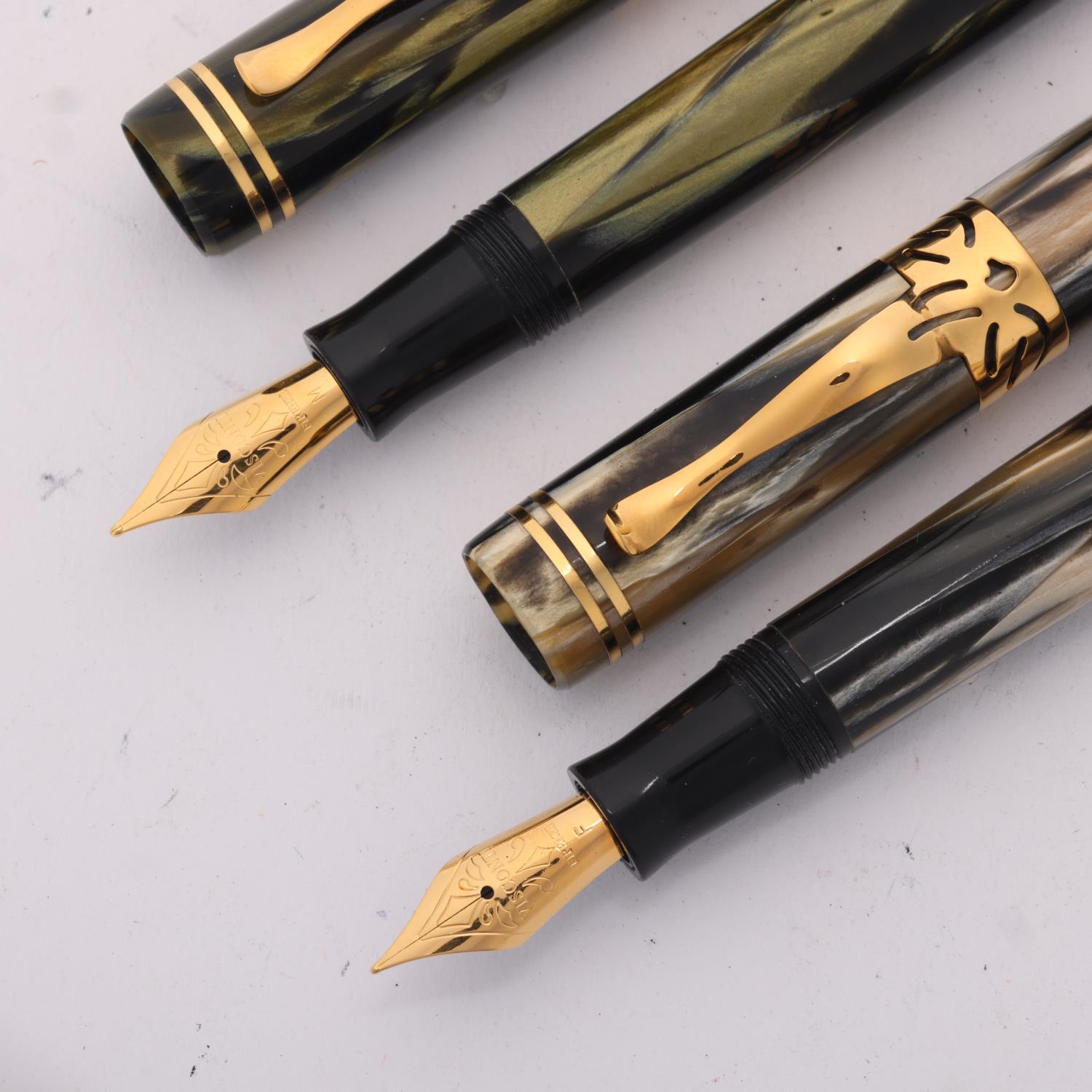 2 Visconti "Frederico II" fountain pens, piston fill with marbled body, limited edition of 800, both - Bild 2 aus 4