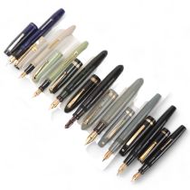 9 vintage Mabie, Tobb & Co / Sawn fountain pens, early/mid 20th century, models include,