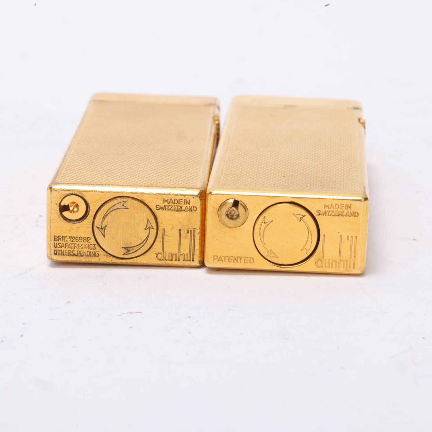 2 vintage Dunhill gold plated Rollagas lighters, with engine turned bodies, mechanism USA Pat No - Image 3 of 4