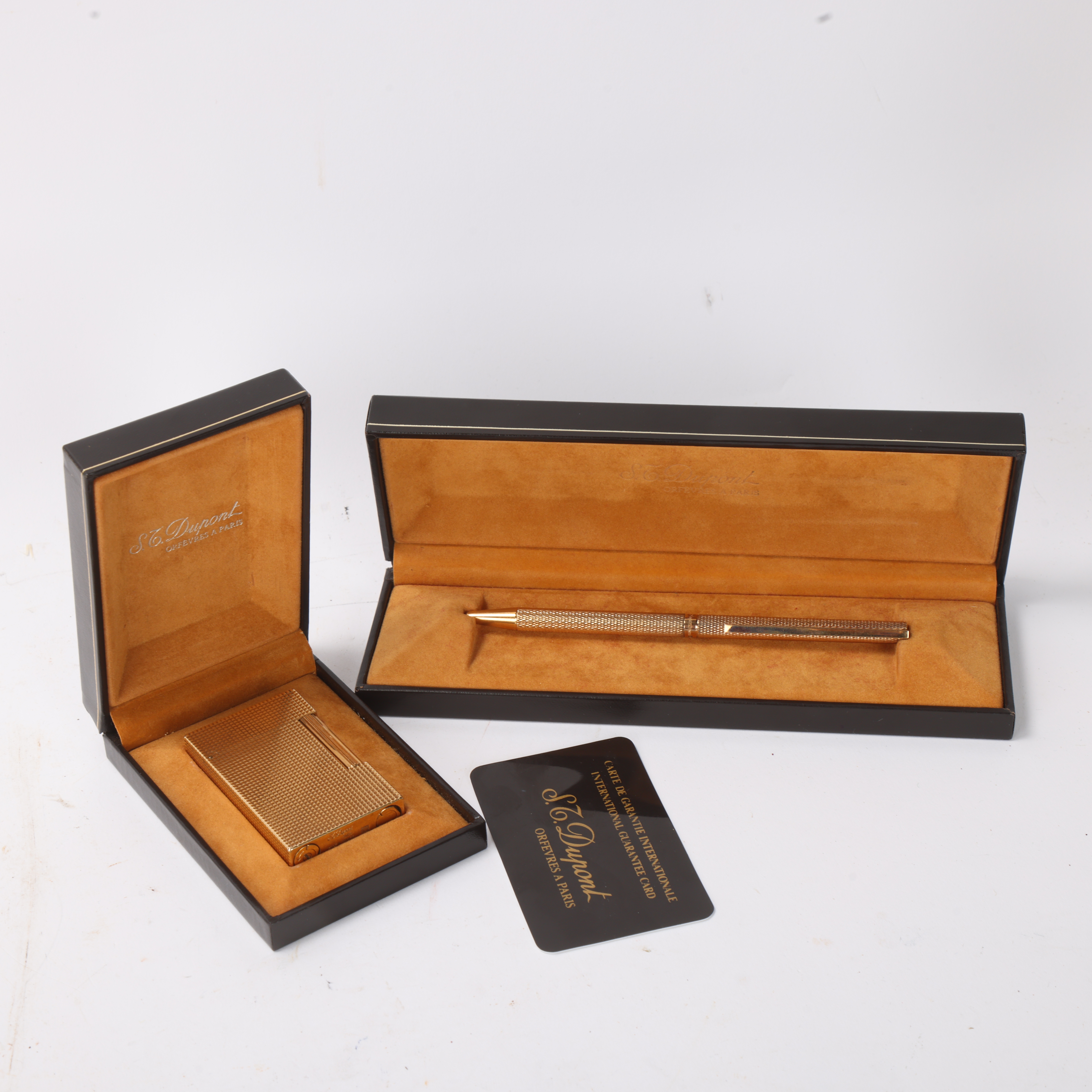 SJ Dupont, a 1980s' gold plated lighter and Ballpoint pen, with original fitted boxes - Image 3 of 3