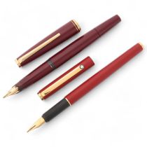 A 1970s' Montblanc 221 piston fill fountain pen, with burgundy resin body and gilt metal trim, 14ct