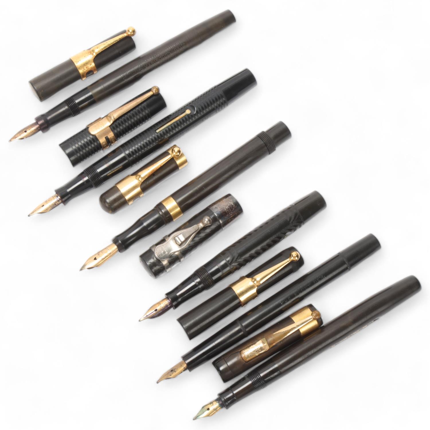 6 early 20th century fountain pens, Mabie, Todd & Co / Swan - Gaviota, Blackbird, The Fleet, Minor