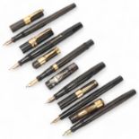 6 early 20th century fountain pens, Mabie, Todd & Co / Swan - Gaviota, Blackbird, The Fleet, Minor