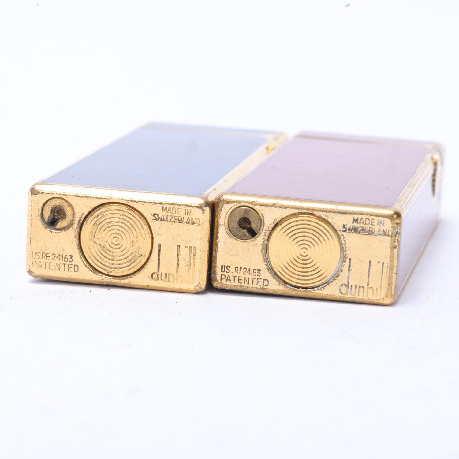 2 vintage Dunhill Rollagas lighters, gold plated and lacquer bodies, makers marks to base, length - Image 3 of 4